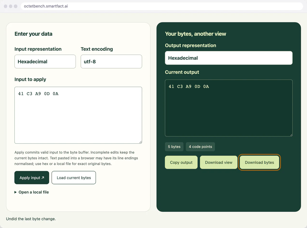 The restored byte buffer ready for its binary download.