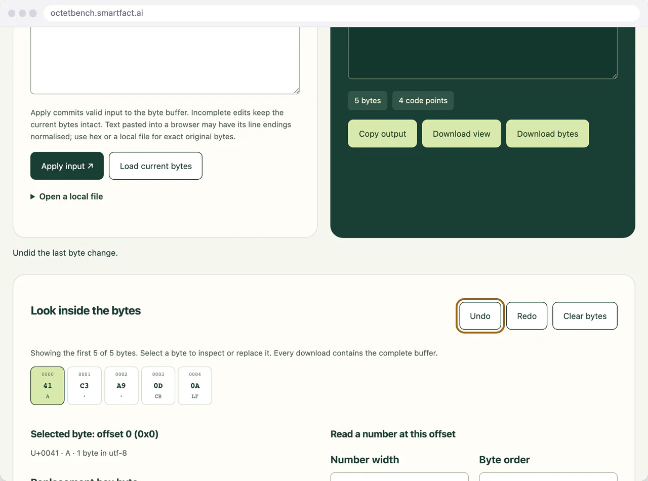 The original first byte restored by Undo.